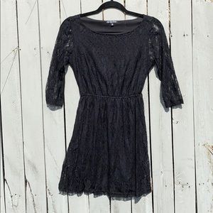 3/4 Sleeve Black Lace Midi Dress